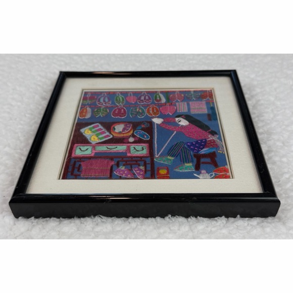 Small Framed Colorful Embroidered Shoemaker Wall Art - Picture 4 of 9